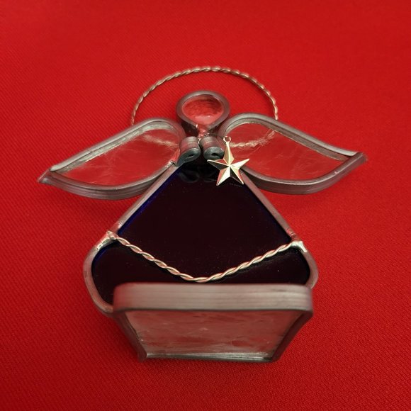 Vintage Stained Glass Free Standing Angel Holding a Star Blue Suncatcher - Picture 5 of 12